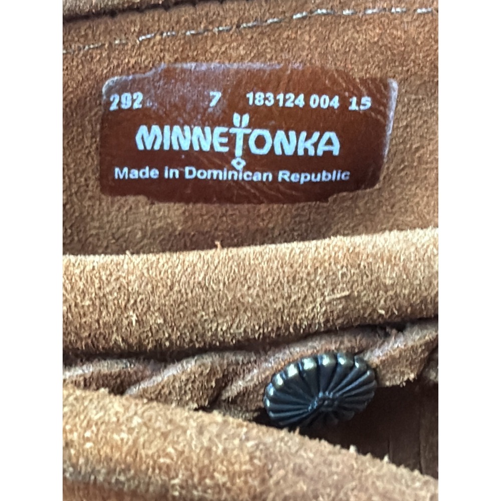 Minnetonka Brown Suede Fringe Moccasin Ankle Boots Zip Closure Women Size 7 - Picture 7 of 9